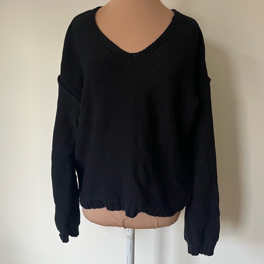 Michael Stars V-Neck Knit Black Chunky Cotton Sweater #SWR003 Size M